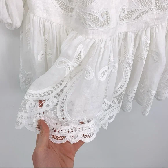 ZIMMERMAN Mae Lace Mini Dress Ivory White US 6 / AU 1 - Picture 7 of 12